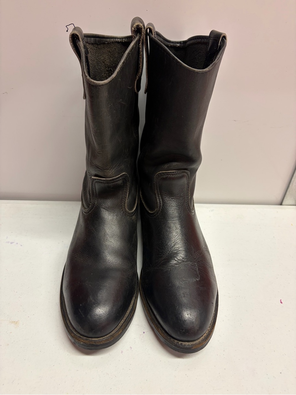 Men's Classic Dark Brown Leather Pull-On Western Boots
